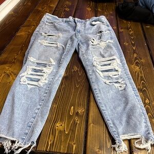 American Eagle Outfitters Light Blue Distressed Straight Leg Jeans